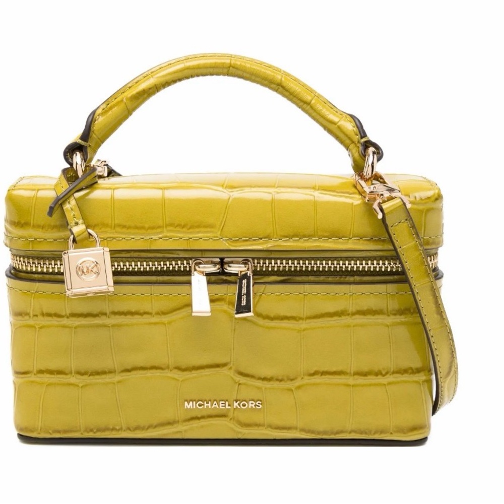 Michael Kors Jana Lime Croc-Embossed Mini Crossbody Bag